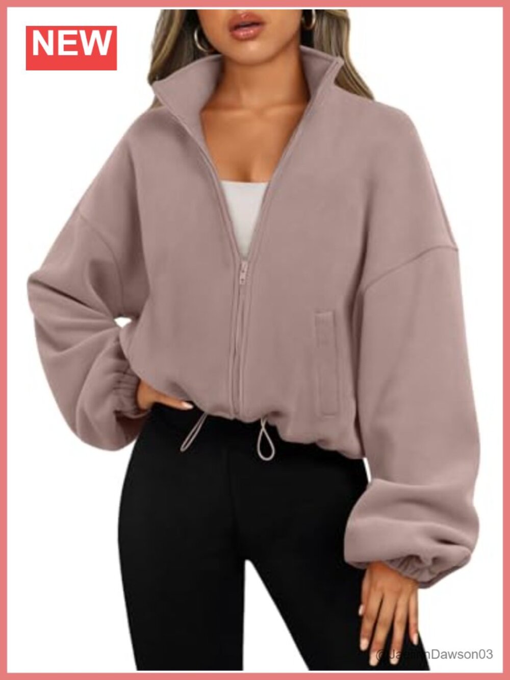 Womens Fleece Full Zip Cropped Oversized Sweatshirt Jacket Polyester